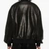 Khaite Oversized Black Leather Bomber Jacket