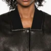 Khaite Oversized Black Leather Bomber Jacket