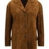 Lemaire Oversized Suede Coat in Chestnut Brown