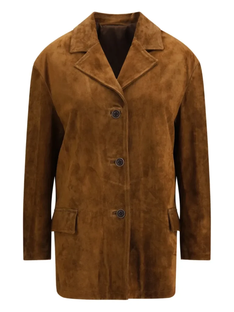Lemaire Oversized Suede Coat in Chestnut Brown