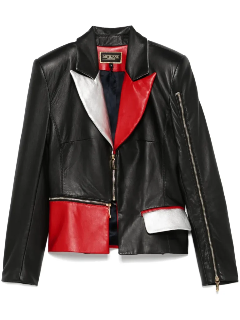 MITHLANE Colorblock Leather Moto Jacket