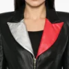 MITHLANE Colorblock Leather Moto Jacket