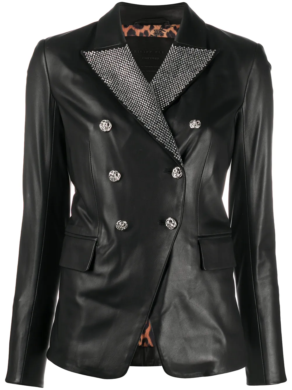 Philipp Plein Embellished Lapel Leather Blazer