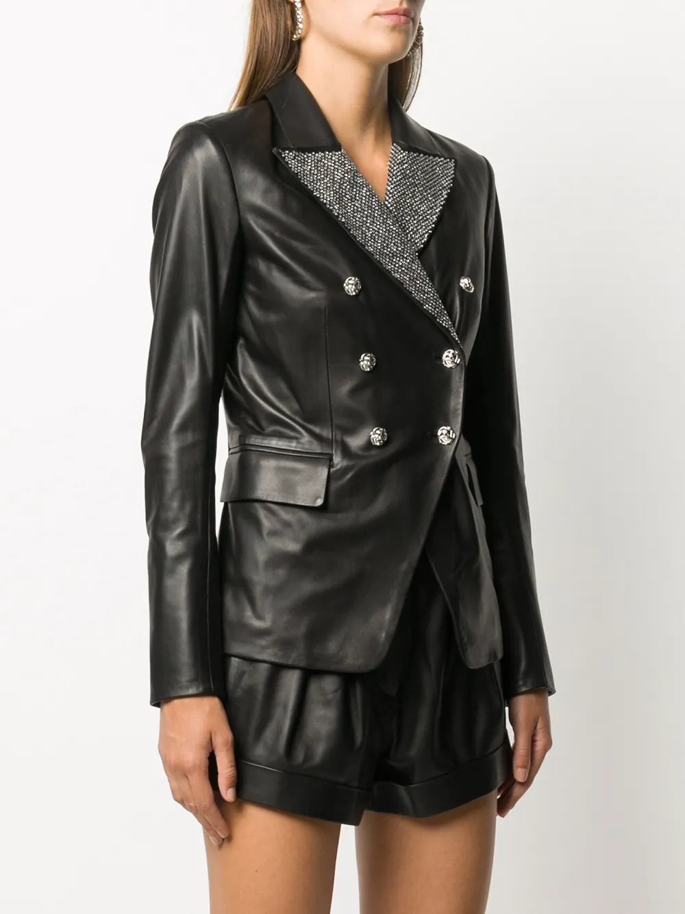 Philipp Plein Embellished Lapel Leather Blazer