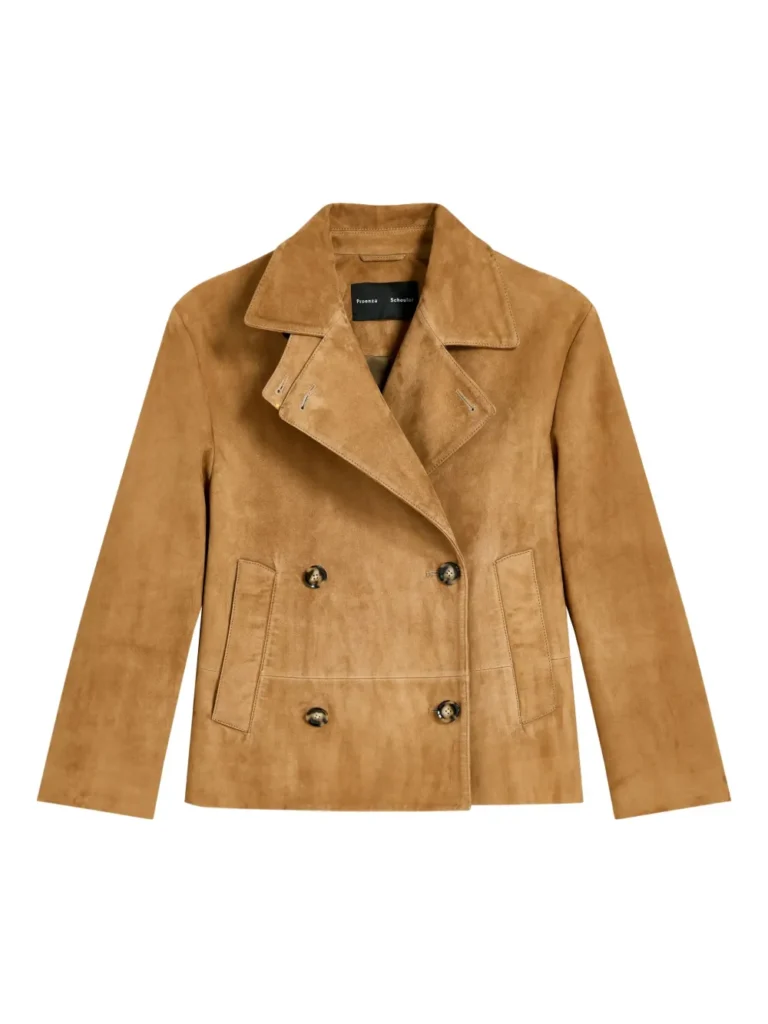 Proenza Schouler Double-Breasted Suede Jacket in Camel