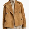 Proenza Schouler Double-Breasted Suede Jacket in Camel