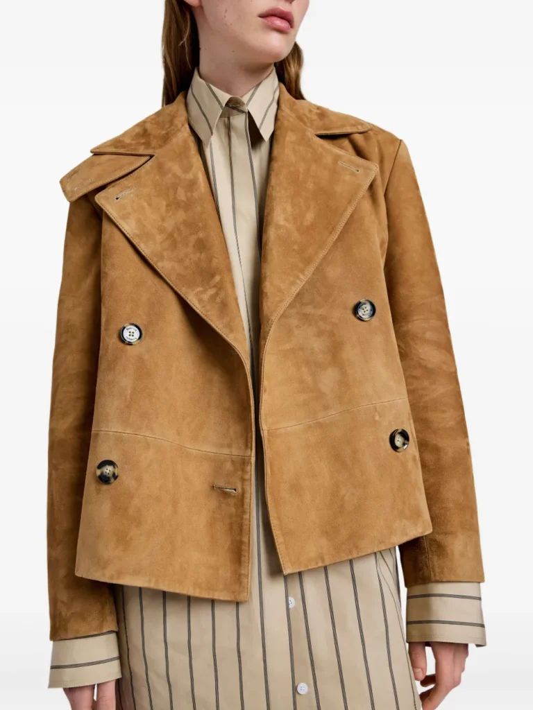 Proenza Schouler Double-Breasted Suede Jacket in Camel