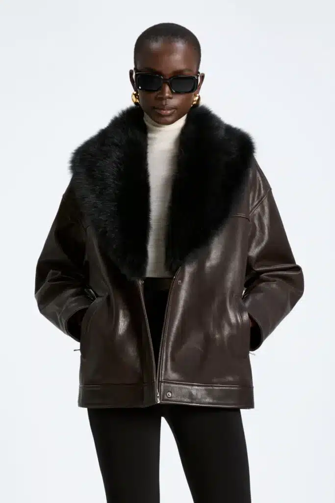 Rhett Dark Brown Leather Jacket with Fur Collar