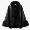 Sabine Croco-Embossed Black Leather Coat with Fur Trim 1