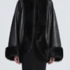 Sabine Croco-Embossed Black Leather Coat with Fur Trim 2