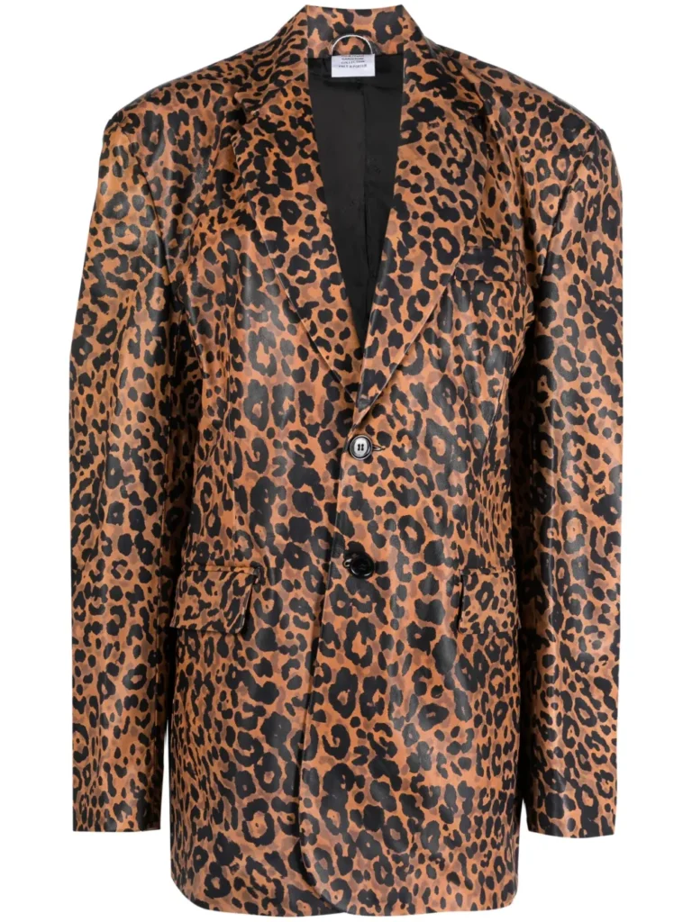 Saint Laurent Leopard-Print Leather Blazer