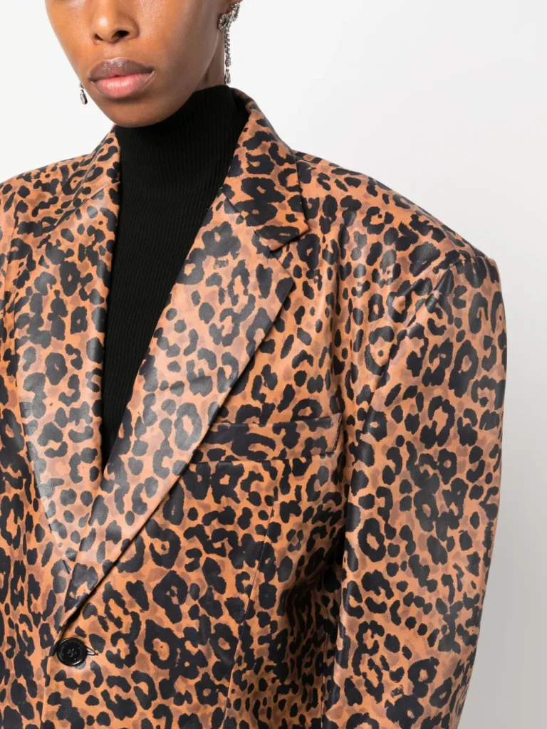 Saint Laurent Leopard-Print Leather Blazer