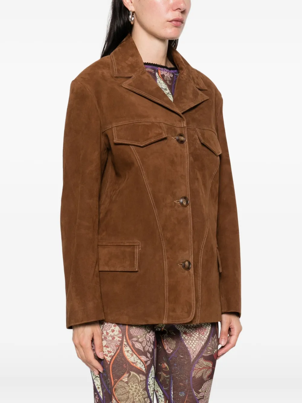 Siedrés Suede Button-Up Jacket in Brown