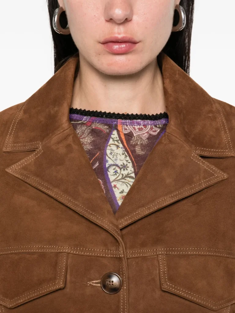 Siedrés Suede Button-Up Jacket in Brown