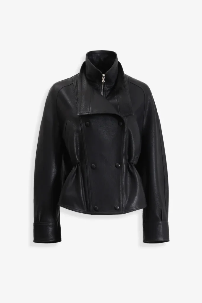 Thalia Black Double-Breasted Leather Jacket