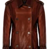 Zeynep Arcay Double-Breasted Belted Leather Trench Jacket