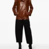 Zeynep Arcay Double-Breasted Belted Leather Trench Jacket