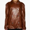 Zeynep Arcay Double-Breasted Belted Leather Trench Jacket