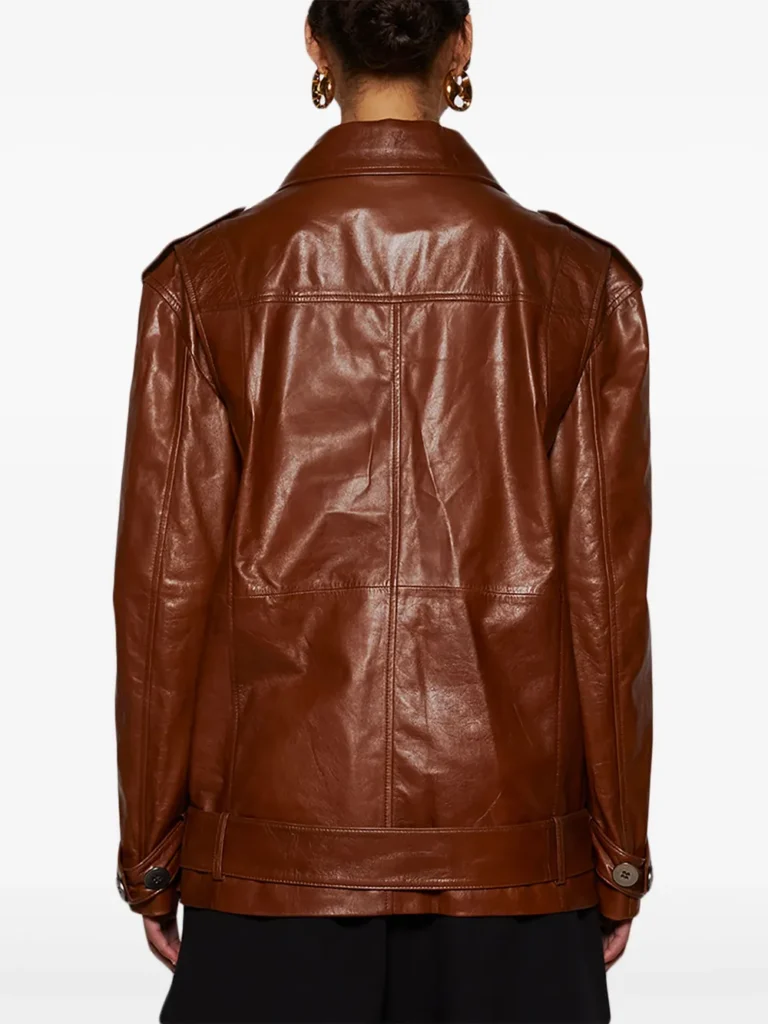 Zeynep Arcay Double-Breasted Belted Leather Trench Jacket