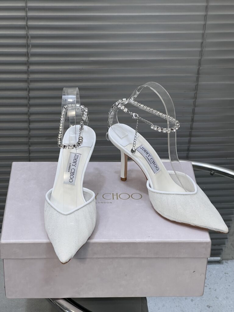 Jimmy Choo Saeda 85 Ivory Tulle Crystal Pumps