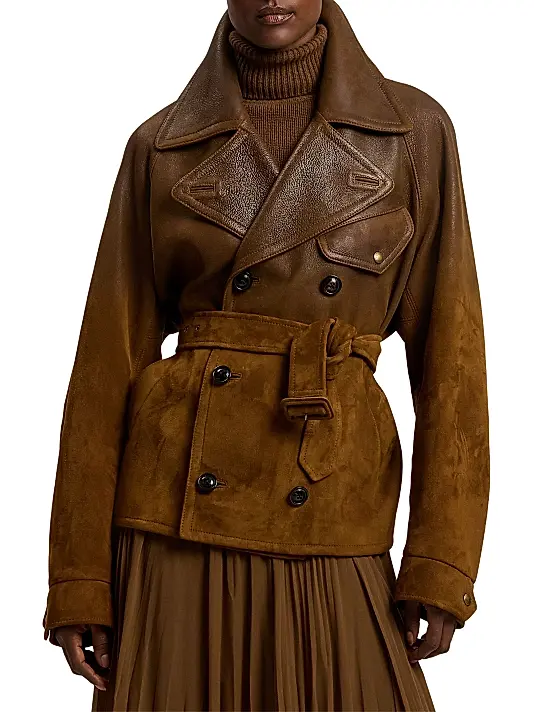 Ralph Lauren Distressed Brown Belted Leather Jacket