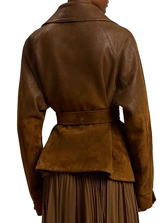 Ralph Lauren Distressed Brown Belted Leather Jacket