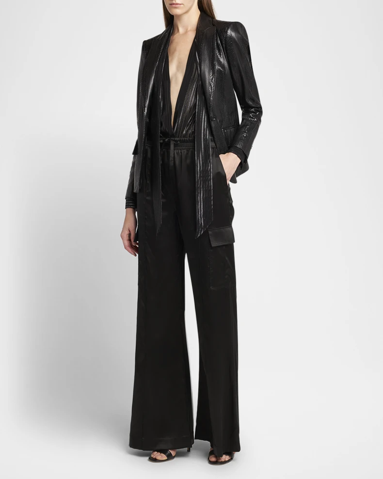 Tom Ford Black Snakeskin-Effect Leather Blazer