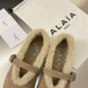 ALAÏA Shearling-Lined Suede Mary Jane Flats