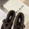 ALAÏA Shearling-Lined Suede Mary Jane Flats