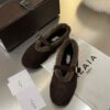 ALAÏA Shearling-Lined Suede Mary Jane Flats