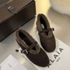 ALAÏA Shearling-Lined Suede Mary Jane Flats