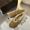 ALAÏA Shearling-Lined Suede Mary Jane Flats