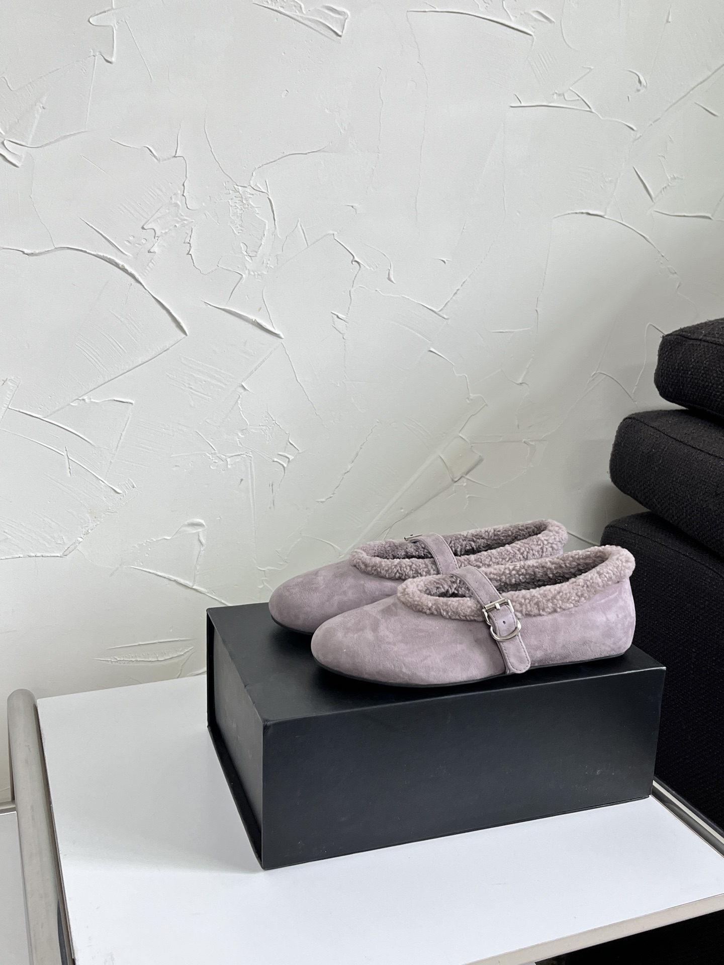 ALAÏA Shearling-Lined Suede Mary Jane Flats