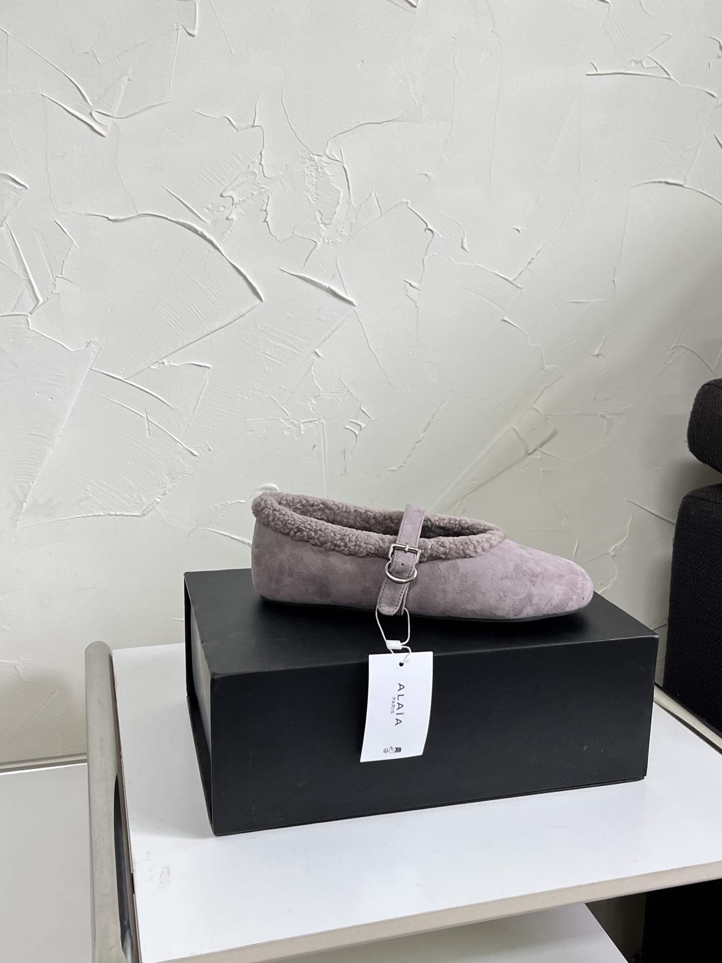 ALAÏA Shearling-Lined Suede Mary Jane Flats