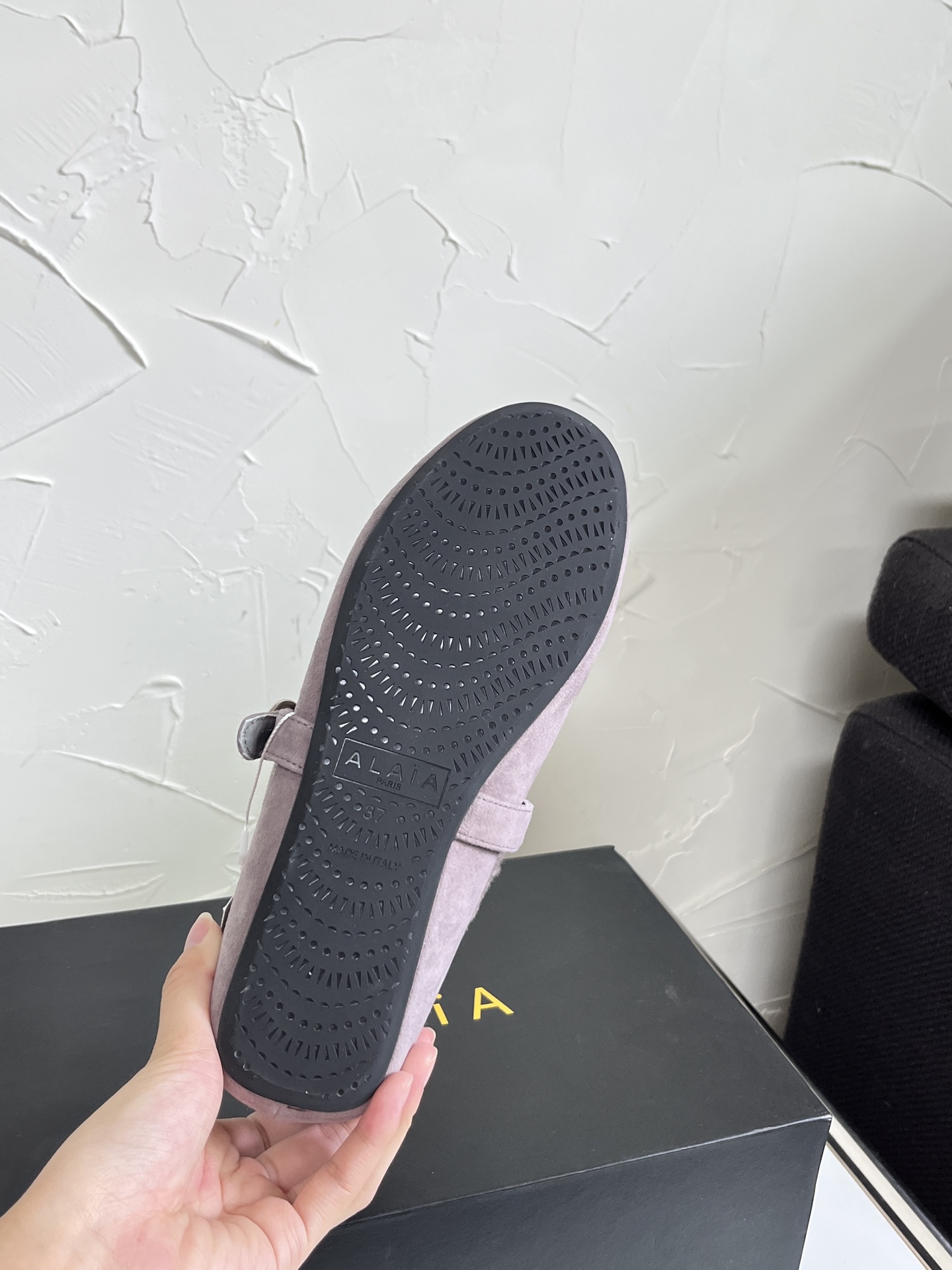 ALAÏA Shearling-Lined Suede Mary Jane Flats