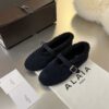 ALAÏA Shearling-Lined Suede Mary Jane Flats