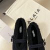 ALAÏA Shearling-Lined Suede Mary Jane Flats