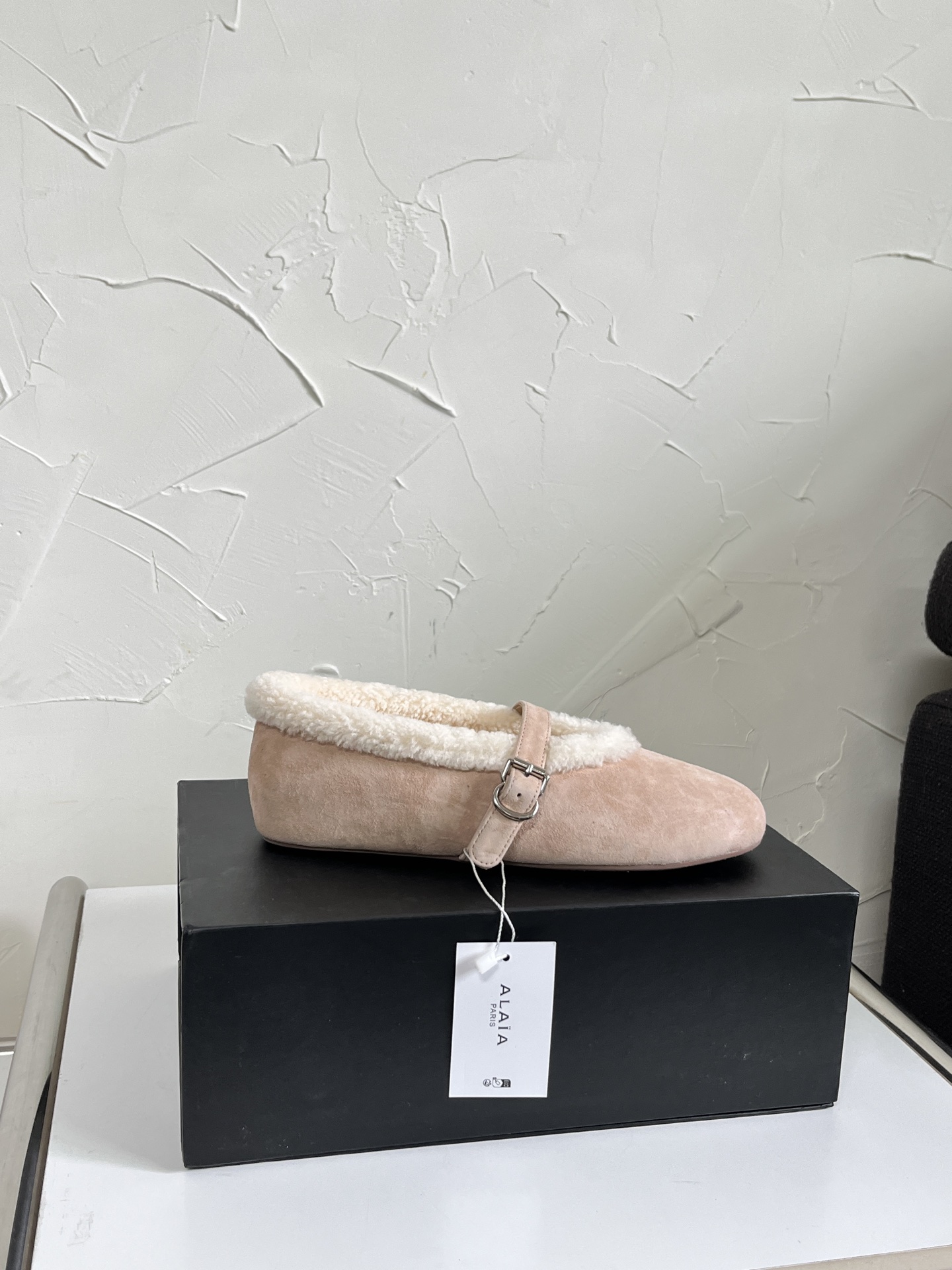 ALAÏA Shearling-Lined Suede Mary Jane Flats