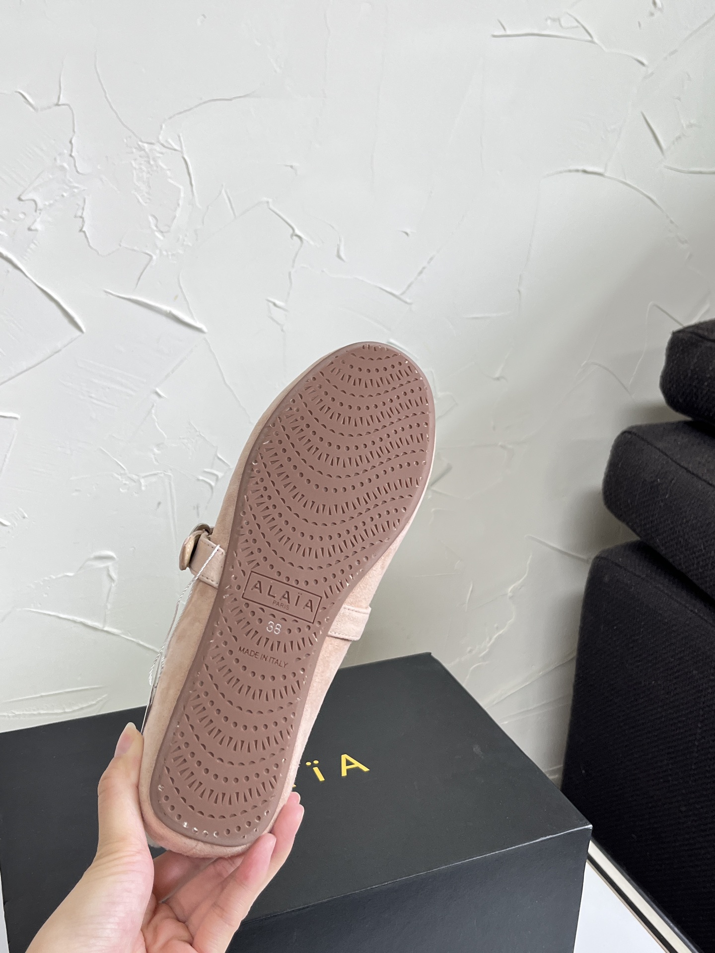 ALAÏA Shearling-Lined Suede Mary Jane Flats