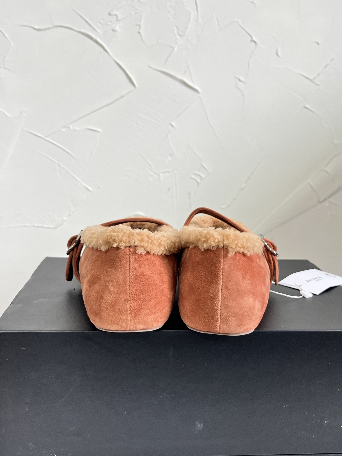ALAÏA Shearling-Lined Suede Mary Jane Flats