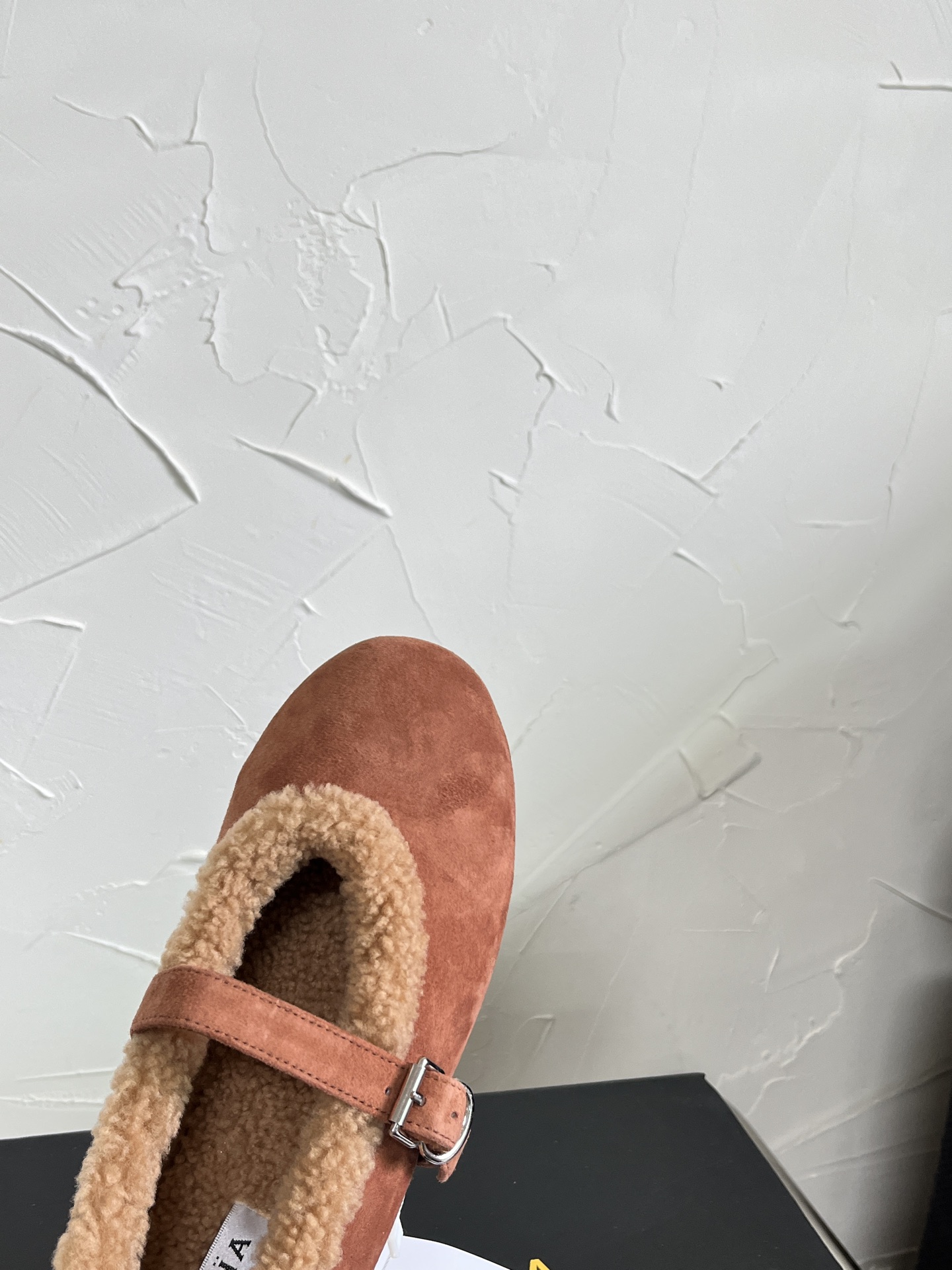 ALAÏA Shearling-Lined Suede Mary Jane Flats