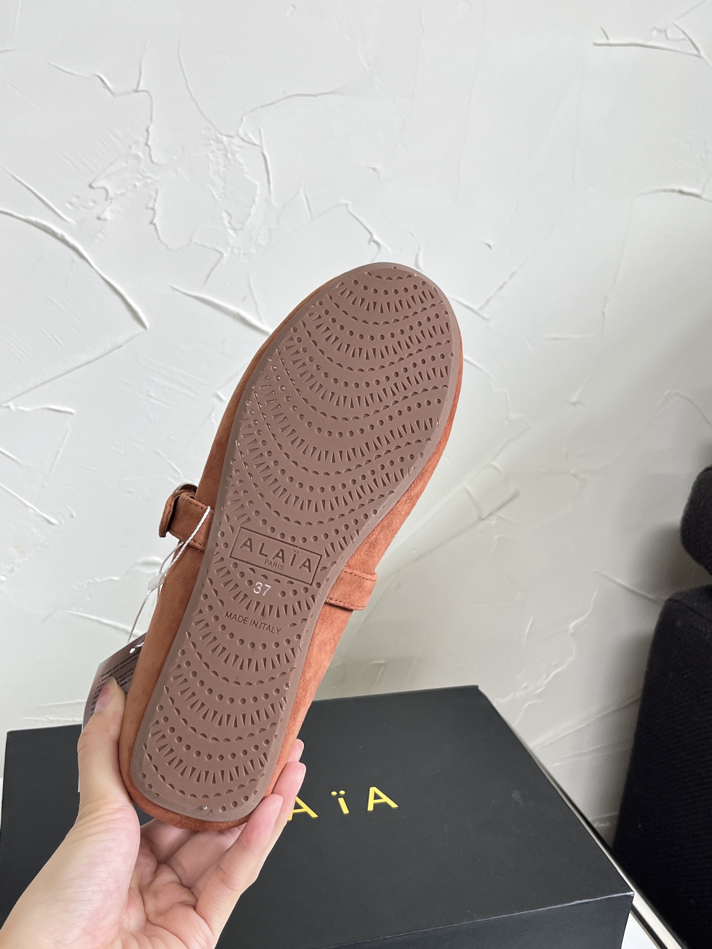 ALAÏA Shearling-Lined Suede Mary Jane Flats