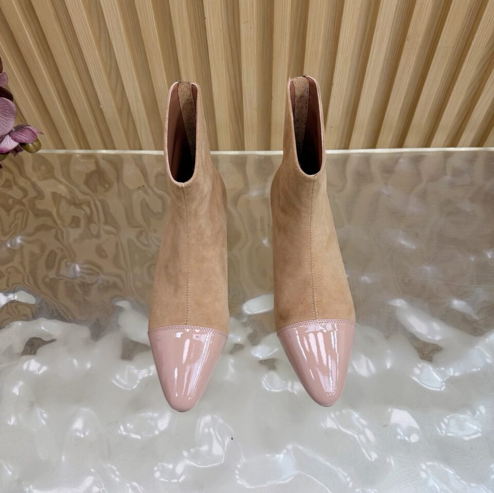 ALAÏA Suede Ankle Boots with Patent Cap Toe