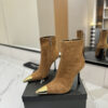 YSL SAINT LAURENT Anaïs 90 Suede Ankle Boots with Metal Cap Toe