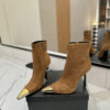 YSL SAINT LAURENT Anaïs 90 Suede Ankle Boots with Metal Cap Toe