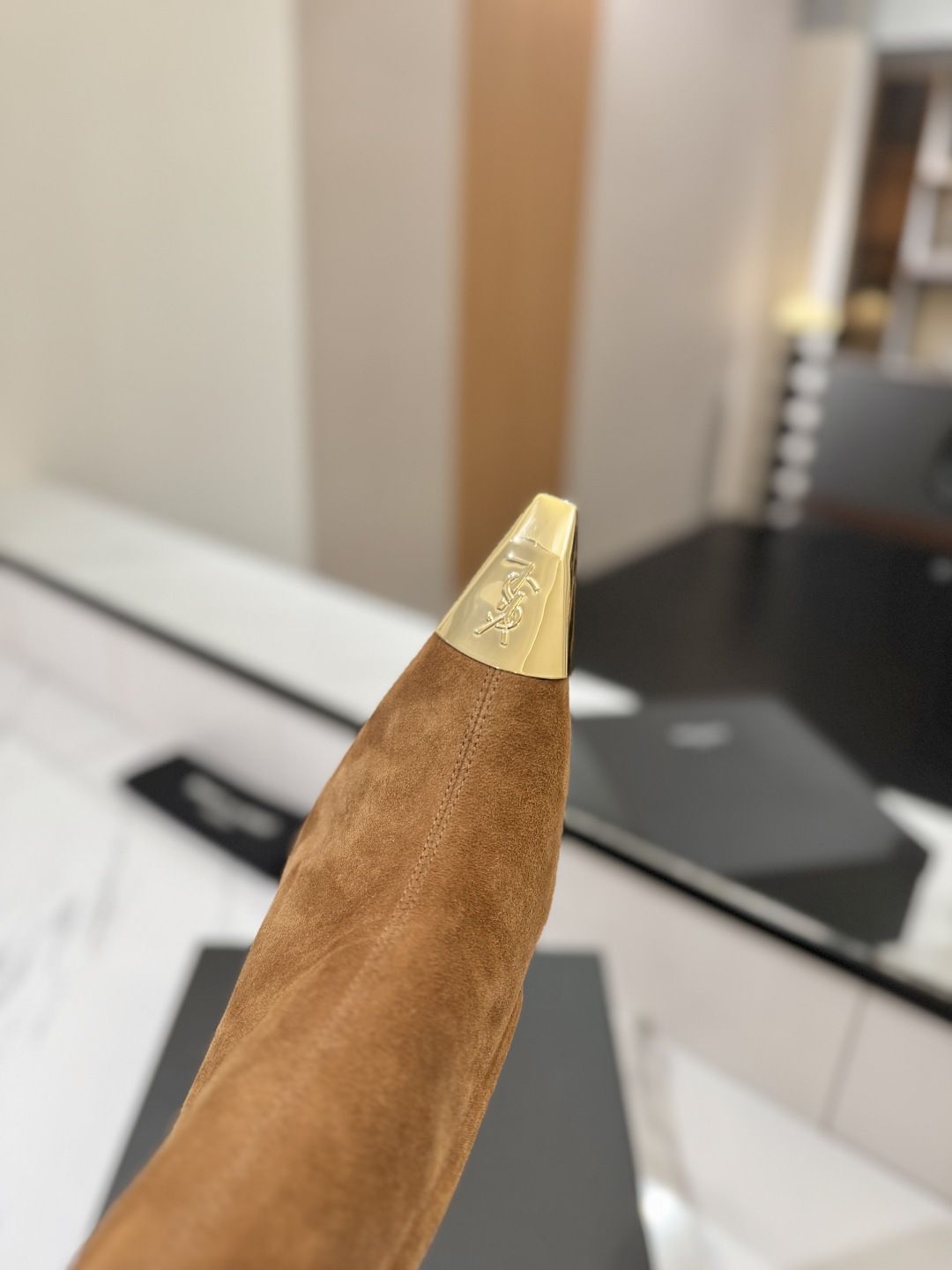 YSL SAINT LAURENT Anaïs 90 Suede Ankle Boots with Metal Cap Toe