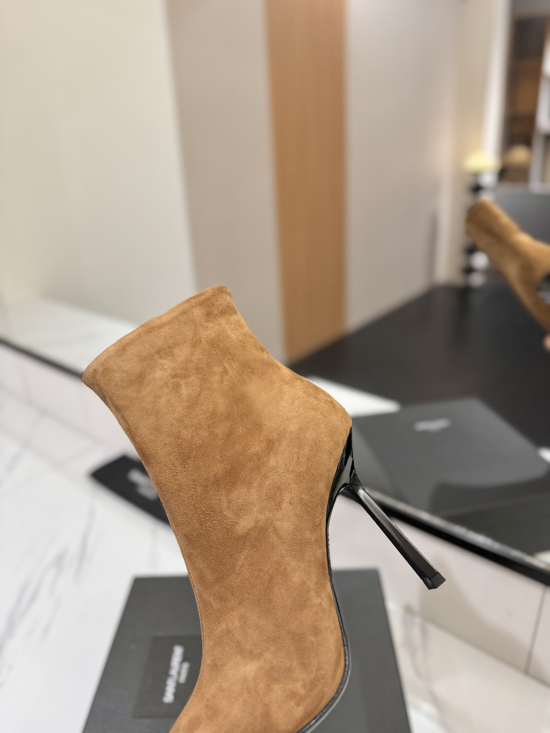 YSL SAINT LAURENT Anaïs 90 Suede Ankle Boots with Metal Cap Toe