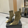 YSL SAINT LAURENT Anaïs 90 Suede Ankle Boots with Metal Cap Toe