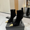 YSL SAINT LAURENT Anaïs 90 Suede Ankle Boots with Metal Cap Toe
