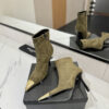 YSL SAINT LAURENT Anaïs 90 Suede Ankle Boots with Metal Cap Toe